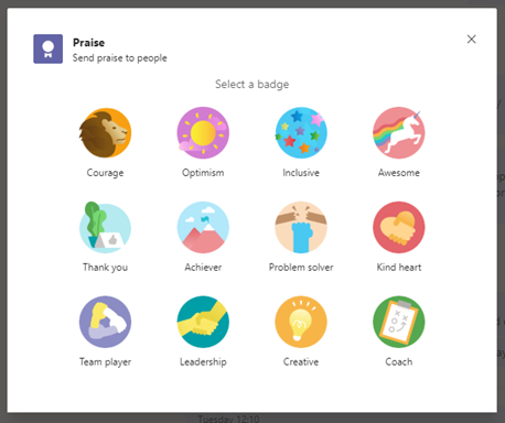 Teams Send Praise Screenshot