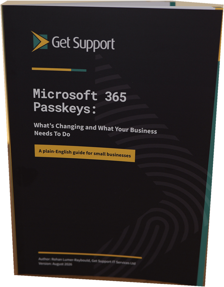 Printed copy of Get Support's Microsoft 365 Passkeys guide